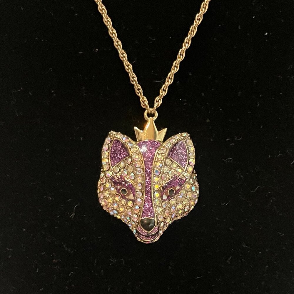 Betsey Johnson Imperial Princess collection purple pavé fox head necklace